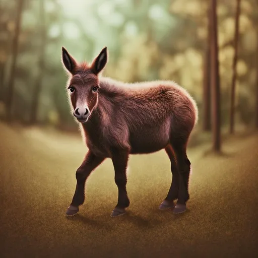 A Cute Fuzzy Donkey, Adorable, In A Field Of Flowers 