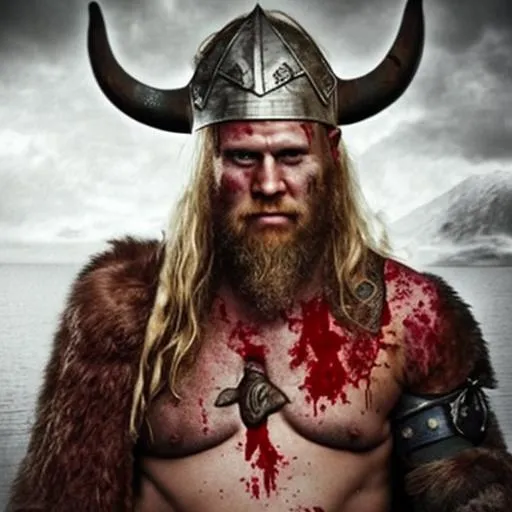 Prompt: viking with blood on body