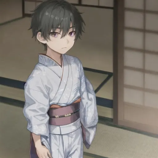 Prompt: boy,age 15-16, Japanese appearance, dressed in a kimono