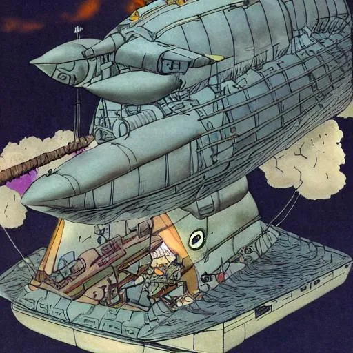 Prompt: studio ghibli war airship