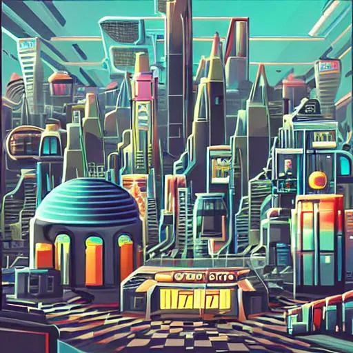 Prompt: Retro futuristic city