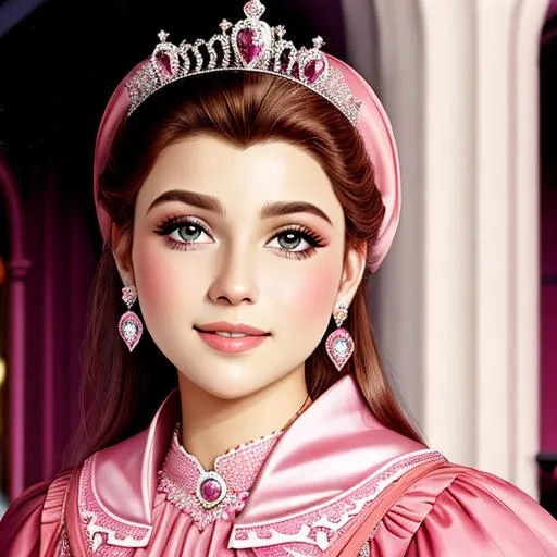 Prompt:  princess wearing pink, facial closeup