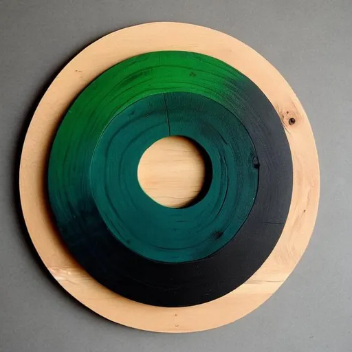 Prompt: Solid Wooden Circle made out of wood and dyed forest green, Black Background. Simple, No Design