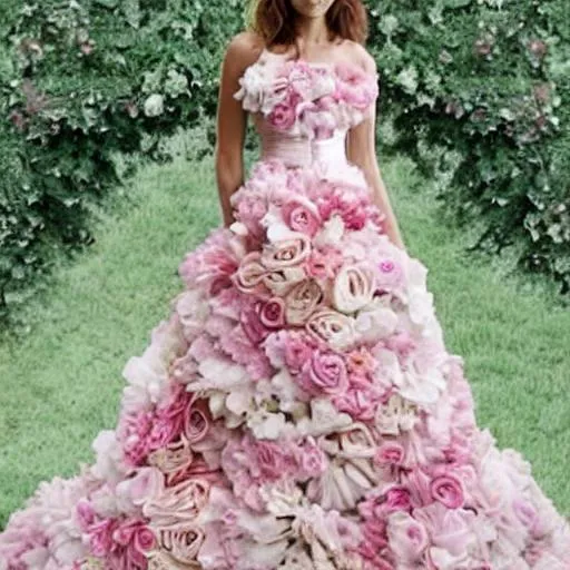 Prompt: A wedding dress that looks like a peony. 