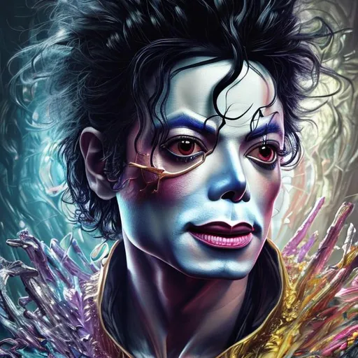 Prompt: "hyperdetailed portrait of Michael Jackson as delirium of the endless, colourful make up, the sandman, made by caravaggio stanley artgerm lau wlop rossdraws artstation cgsociety concept art cgsociety octane render"