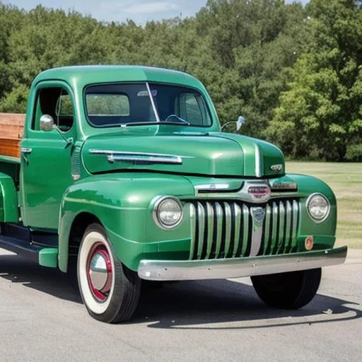 Prompt: 1948 ford coe green dually flatbed