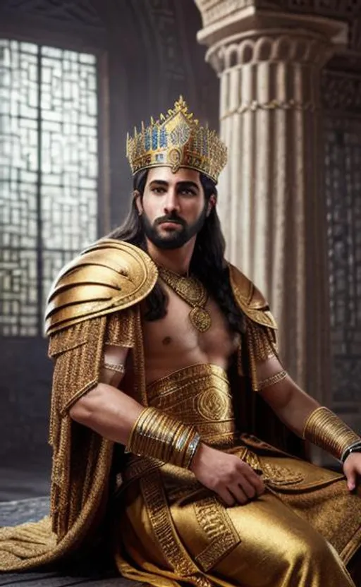 Prompt: create most beautiful photograph of most beautiful fictional  Achaemenid King, extremely, detailed environment, detailed background, intricate, detailed skin, natural colors , professionally color graded, photorealism, 8k, moody lighting.