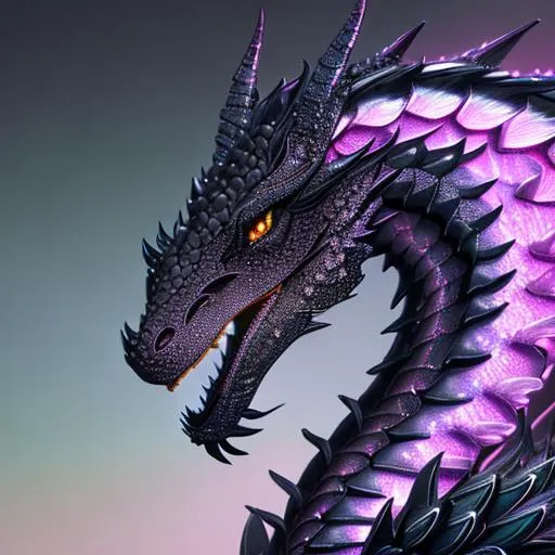 Black sparkly dragon, pastel colors, reflective, per... | OpenArt