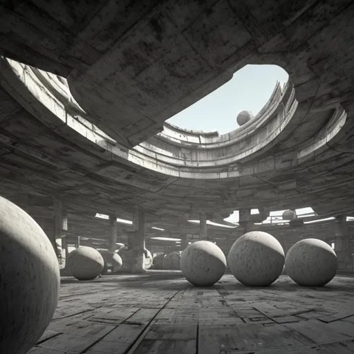 Prompt: spherical City, brutalist architecture 