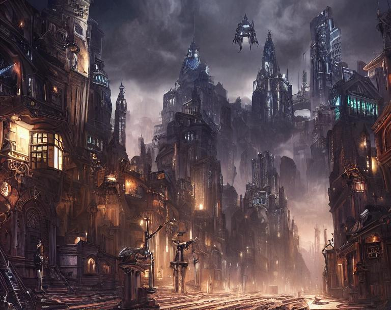 Gothic cyber city landscape, highest quality , digit... | OpenArt