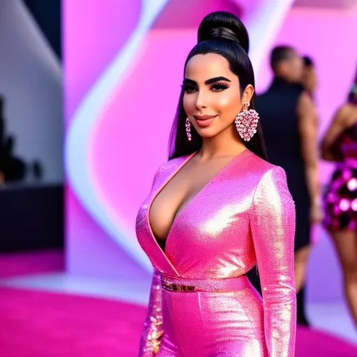 Prompt: Very high quality Anitta wearing a highly accurated Barbie inspired pink Loewe sexiest perfect Look 