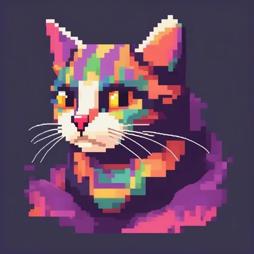 Prompt: A cat in a colourful indie game pixel style