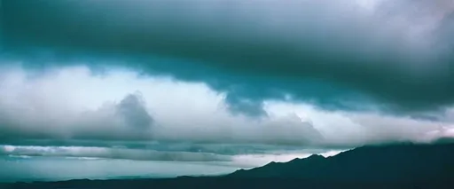 Prompt: Blue sky with giant stormy clouds