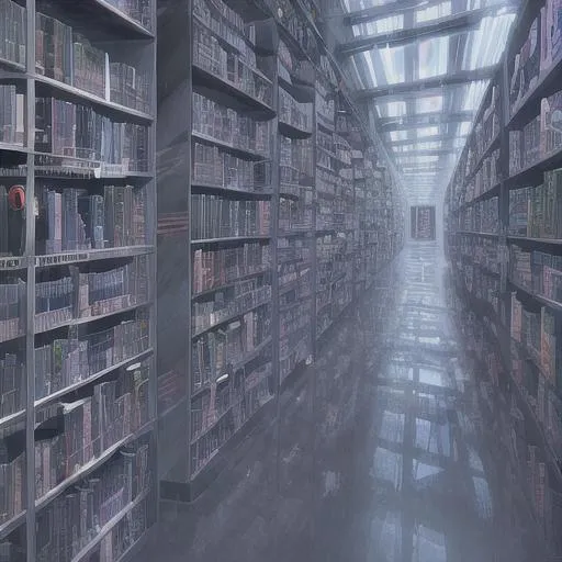 Prompt: a background of modern liabrary filled with cyber books ,in anime style, masterpiece