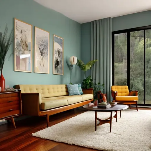 Prompt: mid century modern living room