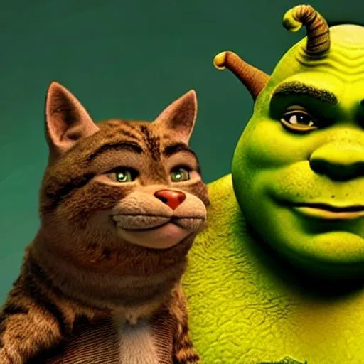 Prompt: highly detailed promo image of shrek with a cat as a pet

