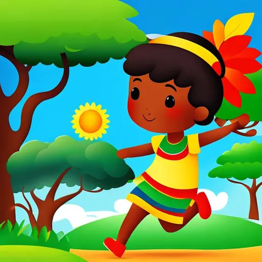 Prompt: adorable african child art with playful nature scene

