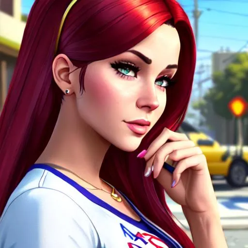 Prompt: Cat Valentine in GTA V, Los Santos, stunning, beautiful, sunny day, hyper realistic, highly detailed