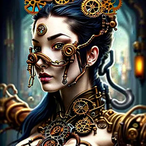 Prompt: ((best quality)), ((masterpiece)), intricately detailed, steampunk woman