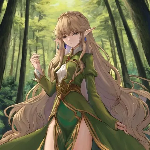 Pretty Elf Girl Wilth Long Brown Hair In A Forest Wi