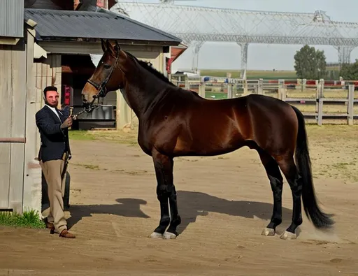 Prompt: a man with an orlov trotter horse, symetric face, ultra realistic