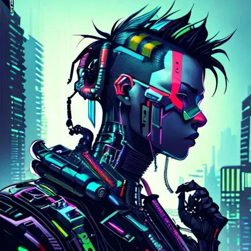 Prompt: cyberpunk , boy , highly detailed , dynamic , concept art , lots of colours , sharp focus , infographic.