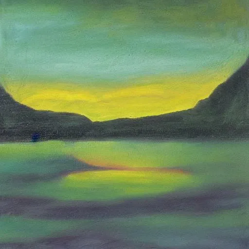 Prompt: Dirty Yellow Water, Green Sky, Old Painting by Sheenra Taganbale