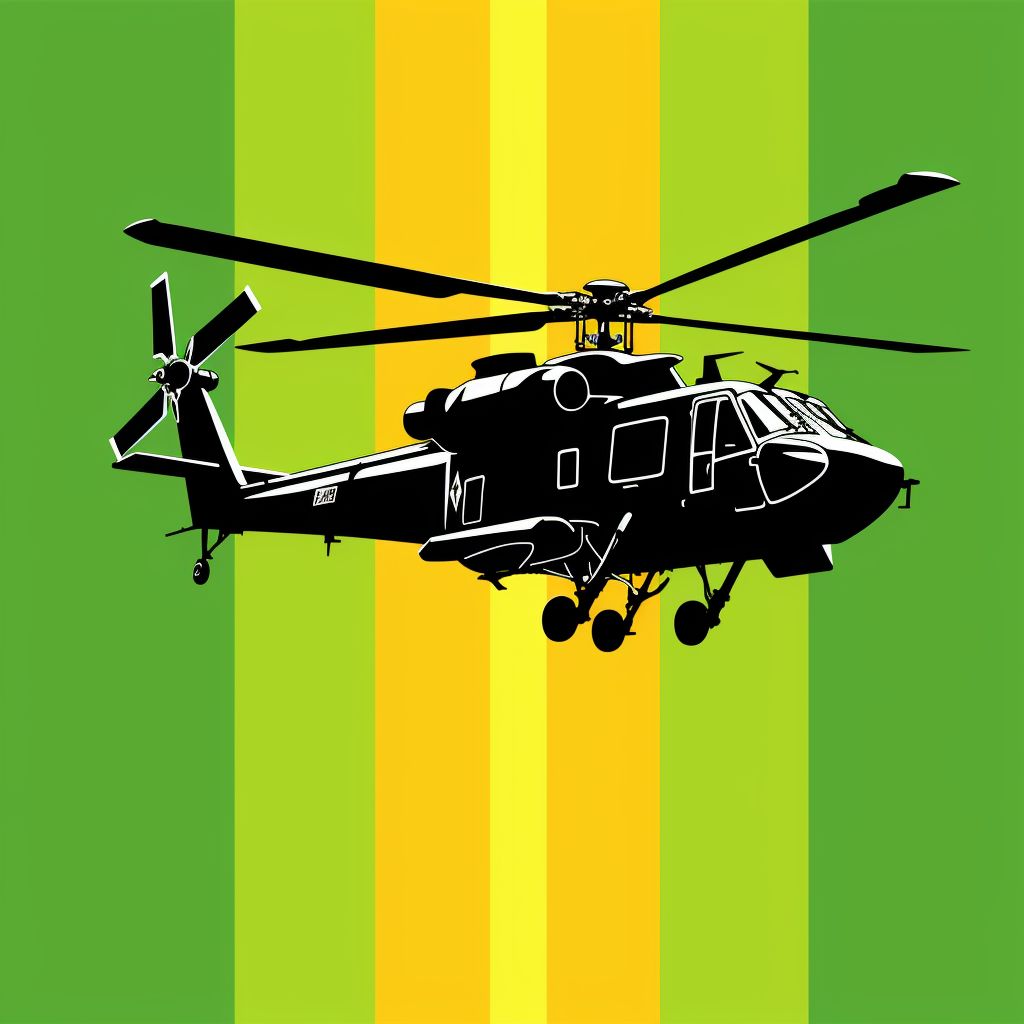 Prompt: a dark striped pride flag in greens and whites, black silhouette of an apache attack helicopter, styled like a pin, simple colors and patterns 