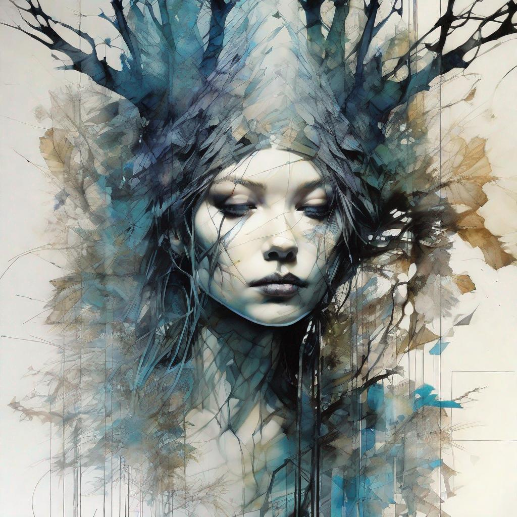 mysterious silhouette forest woman, by Minjae Lee, C...