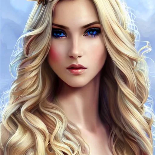 Prompt: Beautiful teenage girl with blonde flowing hair, soft beautiful face, extremely detailed face, with symmetrical detailed beautiful eyes, wearing a pretty dress, noble, delicate, hd, 120k, Johan Grenier, digital painting