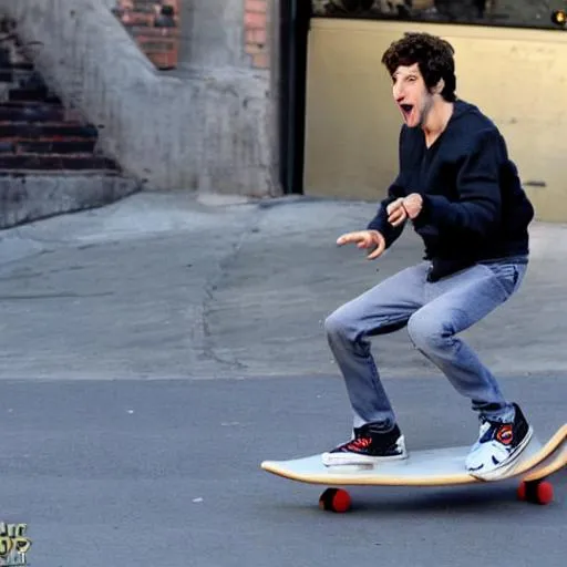 Prompt: Andy samberg falling off skateboard