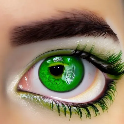 Prompt: beautiful big green eyes with long lashes