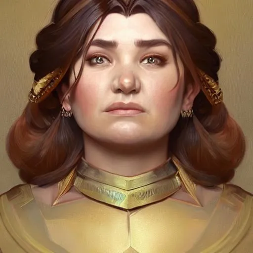 Prompt: Three-quarters portrait of female 
dwarven politician, highly detailed, digital painting, art by Stanley Lau and Artgerm and magali villeneuve and Alphonse Mucha, artstation, octane render, cgsociety
