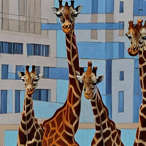 Prompt: giraffes in the projects