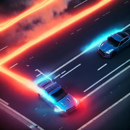 Prompt: NISSAN GT-R in the middle of a road on the night Tokyo comming out of Smoke, blue color grading, cinematic color grading , unreal 5, hyperrealistic, realistic, photorealistic, dynamic lighting, highly detailed, cinematic landscape, studio landscape, studio lighting