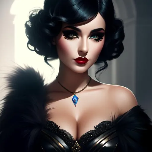 Prompt: Lady with black hair, heavy makeup, cinematic light,  fantasy