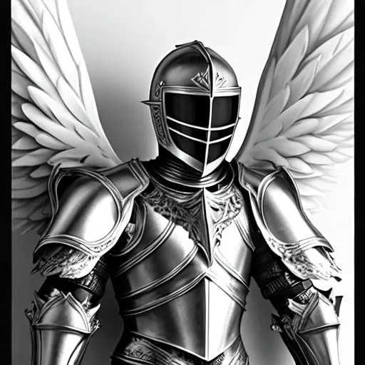 black and white knight with angel wings | OpenArt