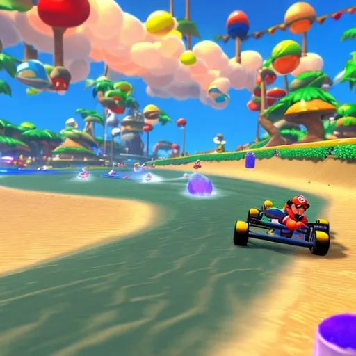 Prompt: mario kart beach