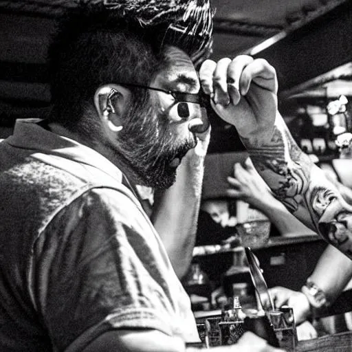 Prompt: chino moreno in a bar fight