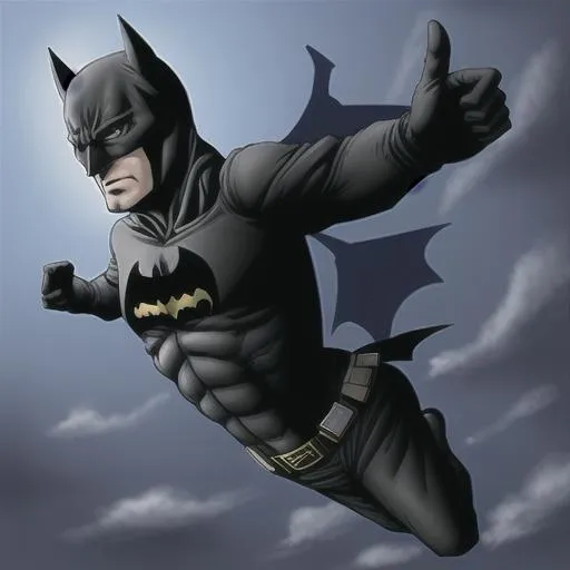 Prompt: batman  half body flying 