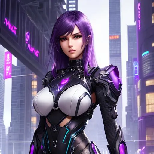 Prompt: Perfect woman, full body, purple hair, sci Fi, hi tech city, scifi city, sci-fi, dystopian, highly detailed, soft lighting, detailed face, perfect face, anime, concept art, intricate artwork masterpiece, vogue magazine, story, fantasy, ominous, esoteric, intricate, body, epic, ultra high quality model, unreal engine, global illumination, detailed, intricate environment, octane render