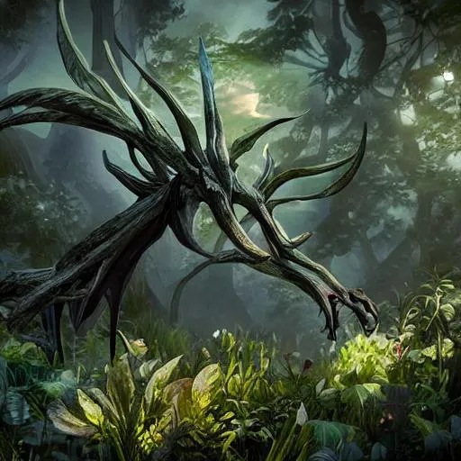 Prompt: awe-inspiring digital art painting of an Eldrazi from MTG, covered in plants, 4k, matte