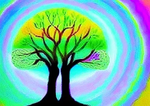 Prompt: tree of love in the heart chakra meditation pastel shades connection to God source 