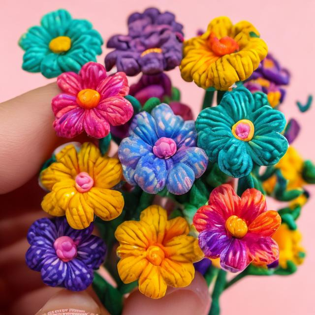 Miniature flowers in the style of Lisa frank