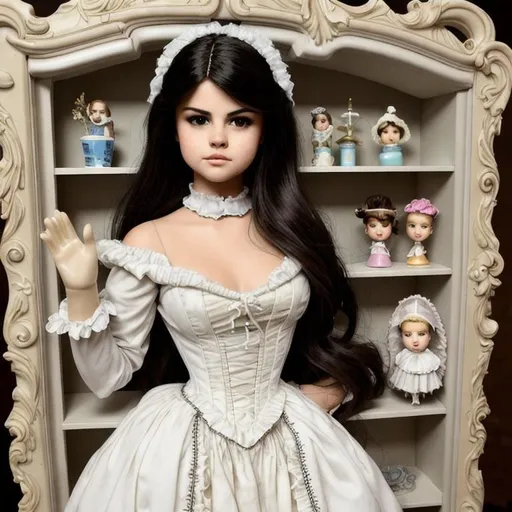 Selena Gomez being turned into a porcelain doll wear... | OpenArt