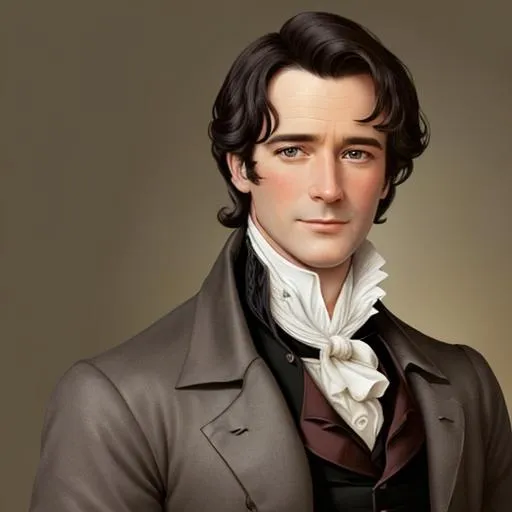 Prompt: Mr. Darcy, a handsome man with dark hair aged 30 years, stylish 18th century clothing, facial closeup