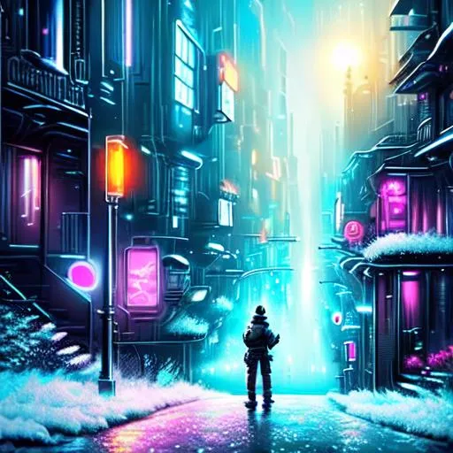 Prompt: cyber punk man looking at viewer, futuristic city background, hd, highly detailed