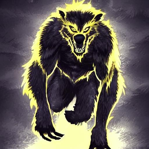 Werewolf yellow glowing eyes no tail black fers shar... | OpenArt