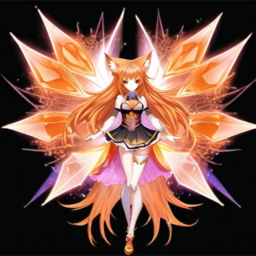 Prompt: anime portrait of a nekomimi, anime eyes, beautiful intricate orange hair, shimmer in the air, symmetrical, concept art, digital painting, looking into camera, transparency grid background, vtuber style, full body view human anatomy, clothed