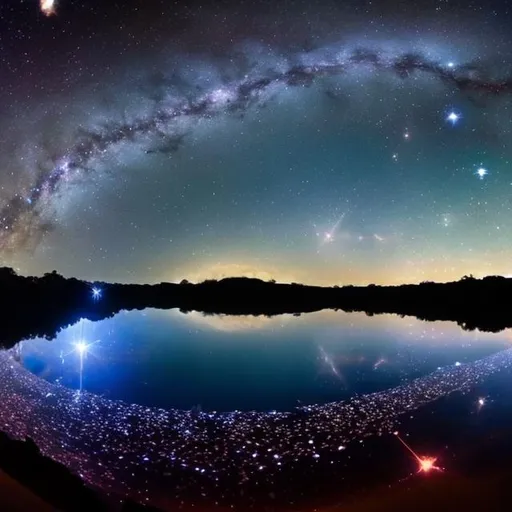 Prompt: Lake of stars a lake that reflects the night sky and looks like it’s full of stars